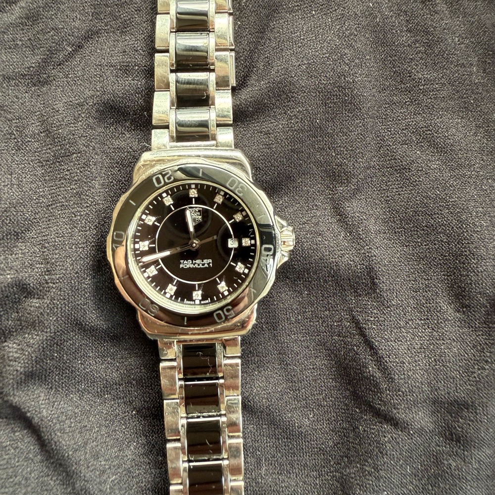 Tag Heuer Silver and Black Classic Watch Diamond Accent